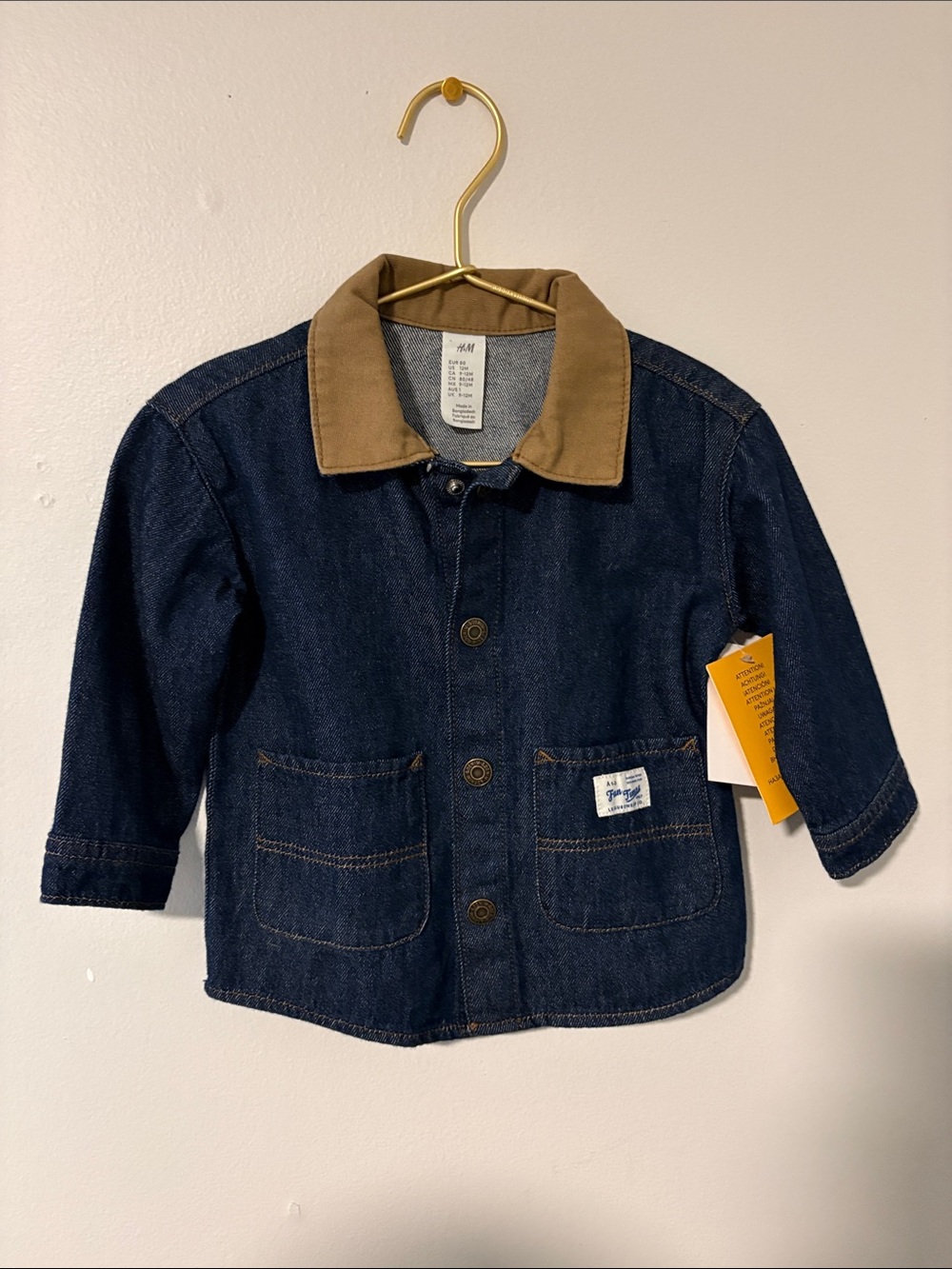 H&M Dark Blue Denim Jacket with Brown Collar for Kids
